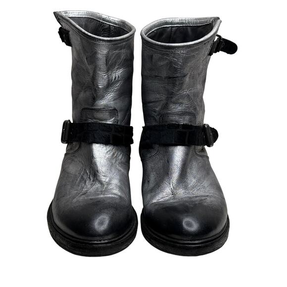 Pantanetti Womens Silver Italian Leather Moto Style Boots with Buckles Size 37.5 - Picture 2 of 8